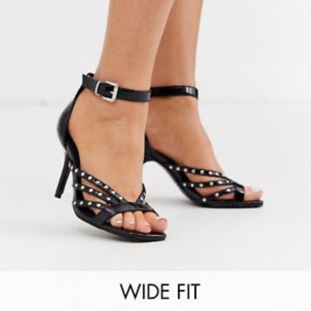 ASOS DESIGN Size9 Wide Fit Westside studded heeled sandals in black